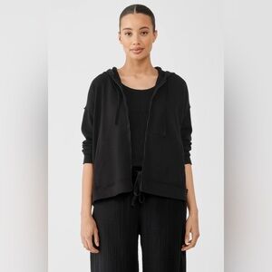 Eileen Fisher 1X Lightweight Organic Cotton Terry Hooded Top black